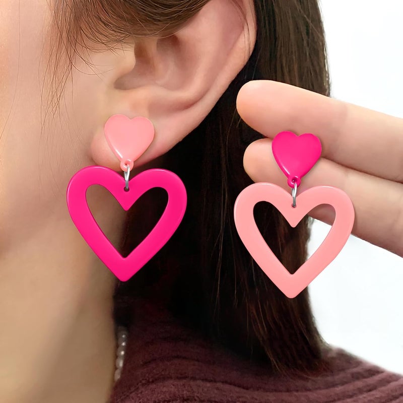 HOLYRY Neon Heart Earrings for Women Acrylic Neon Earrings 80s 90s Outfit for Women Glow Party Accessories Gifts Hot Pink Orange Green Yellow - Image 2